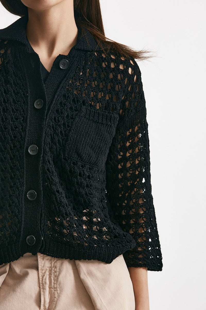 cardigan traforato a costine nero women Laneus - 5