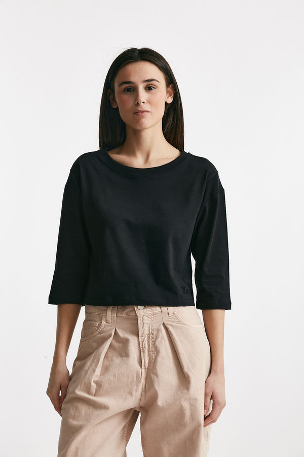 t-shirt crop nero women Laneus