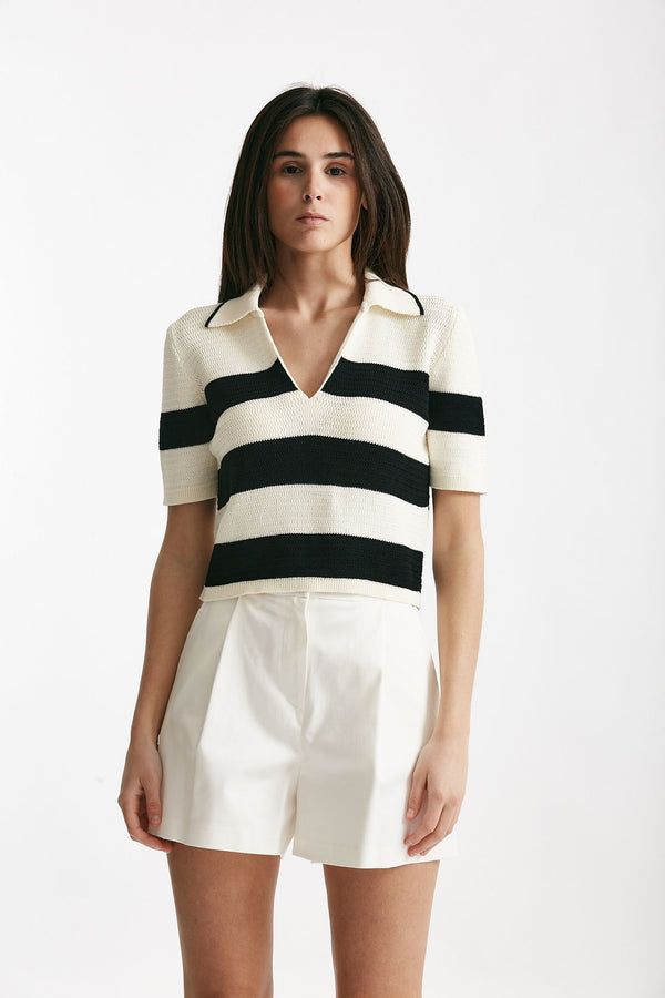 maglia polo rigata panna e nera women Laneus