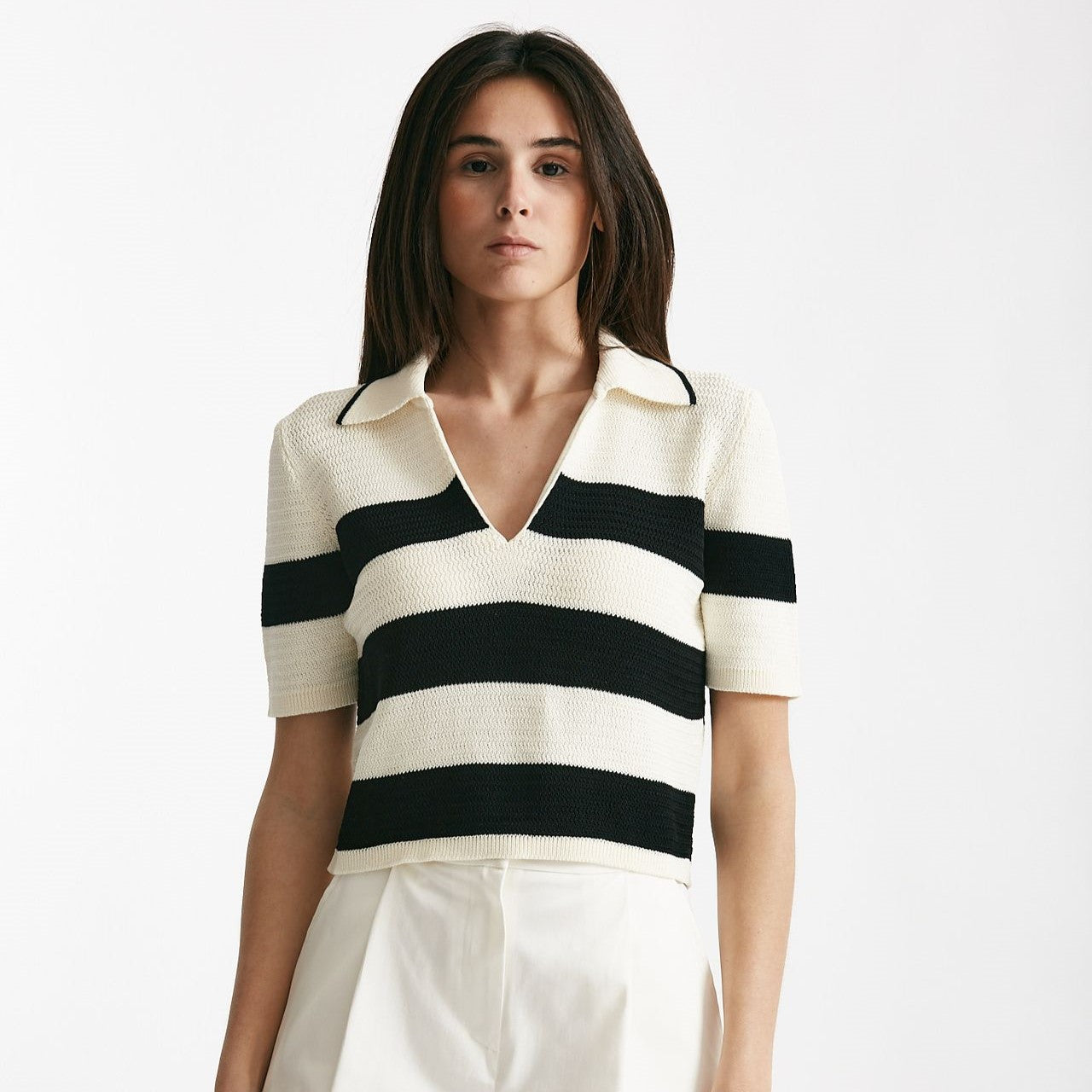 maglia polo rigata panna e nera women Laneus - 6