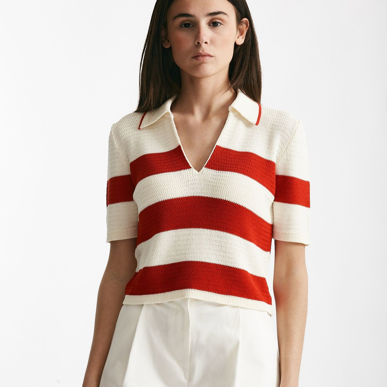 maglia polo rigata panna e rossa women Laneus - 6