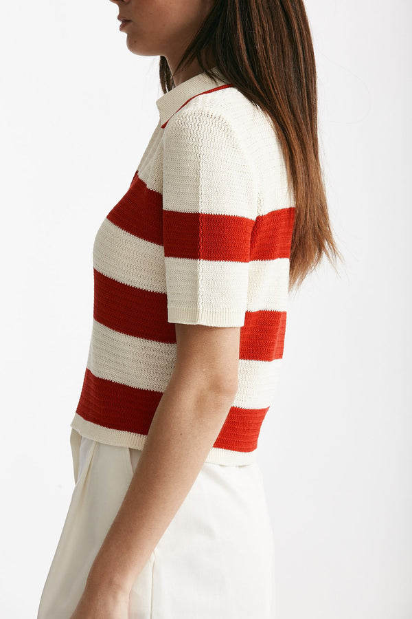 maglia polo rigata panna e rossa women Laneus