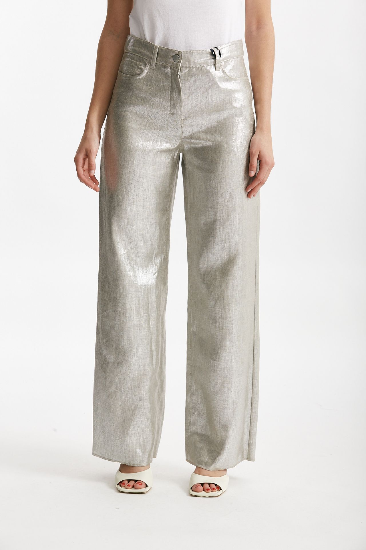 pantalone spalmato malika puro lino finitura argento women Max mara s - 1