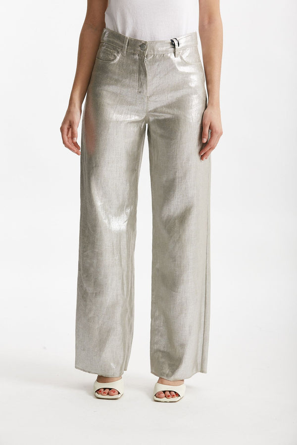 pantalone spalmato malika puro lino finitura argento women Max mara s