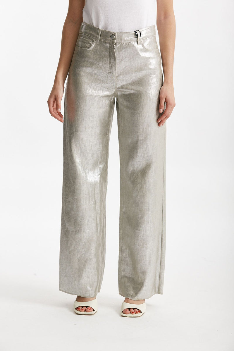 pantalone spalmato malika puro lino finitura argento women Max mara s - 1