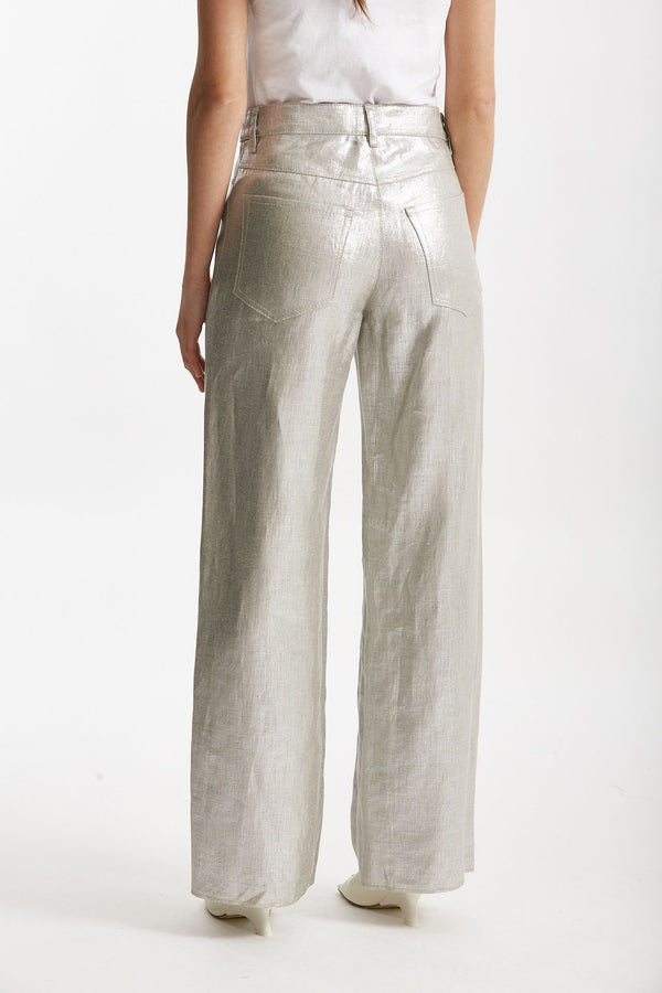 pantalone spalmato malika puro lino finitura argento women Max mara s