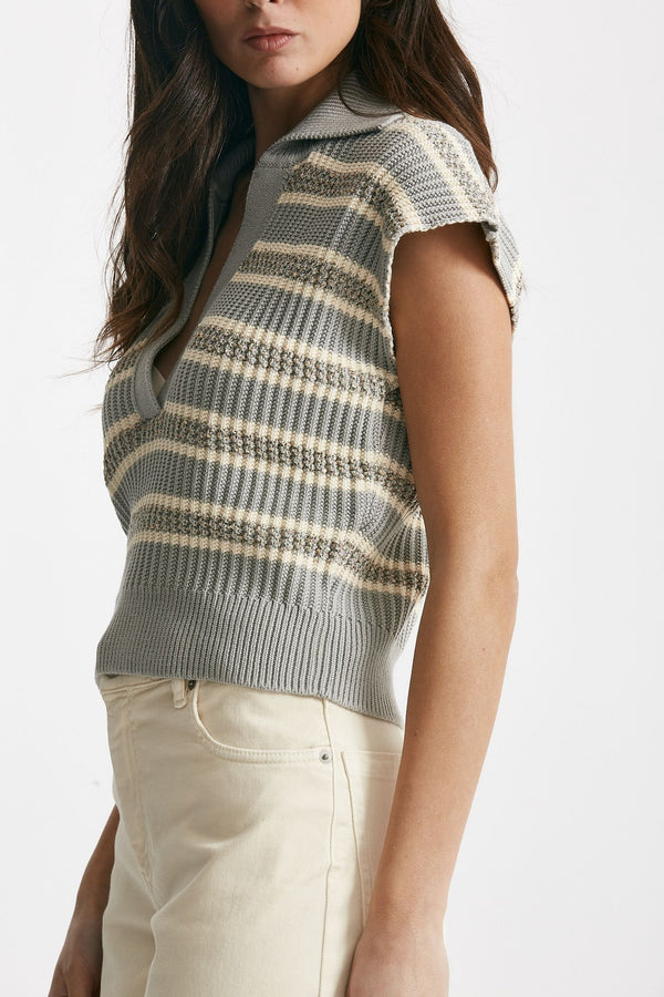 maglia lavorata panna e grigia con filo oro women Nude