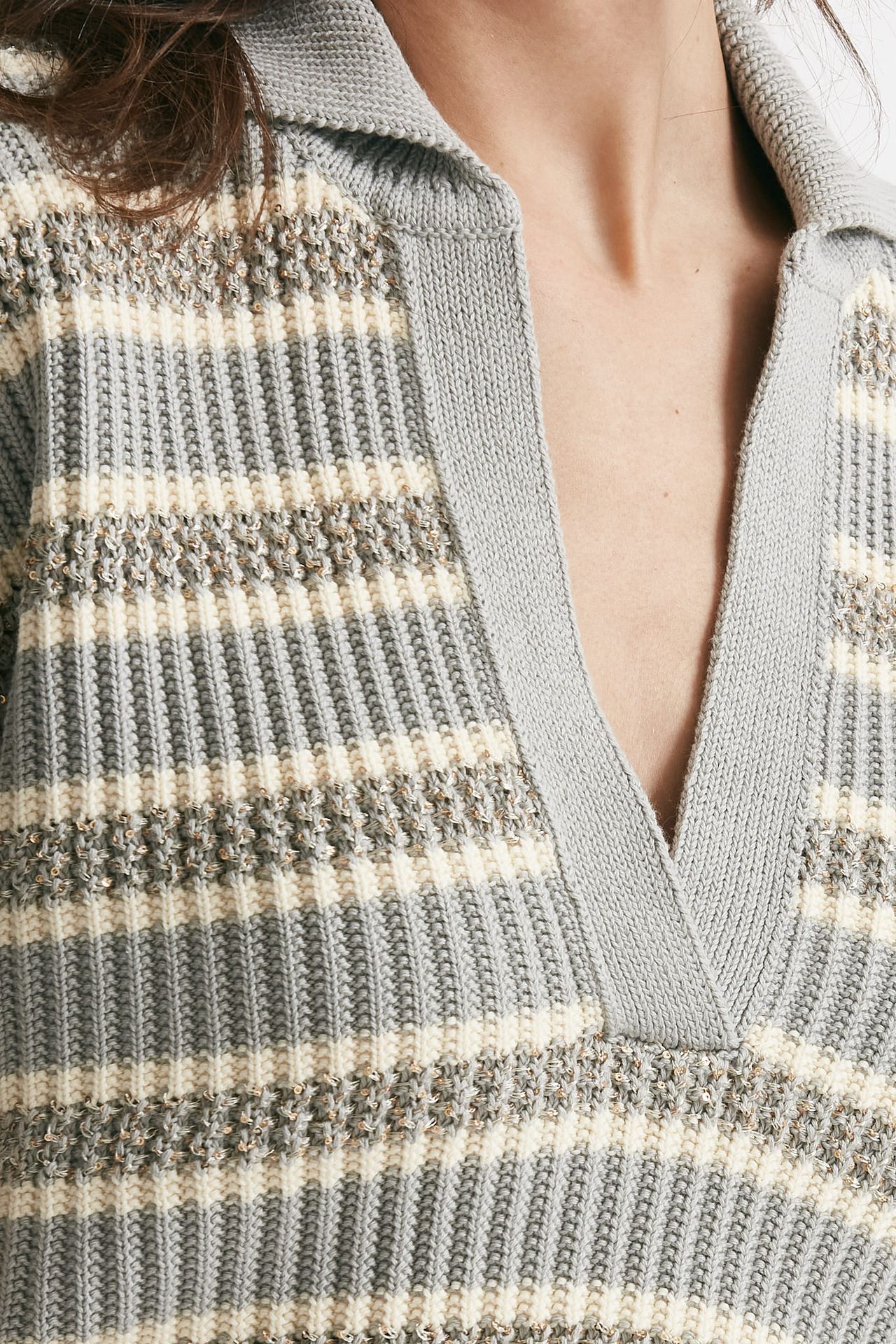 maglia lavorata panna e grigia con filo oro women Nude - 5