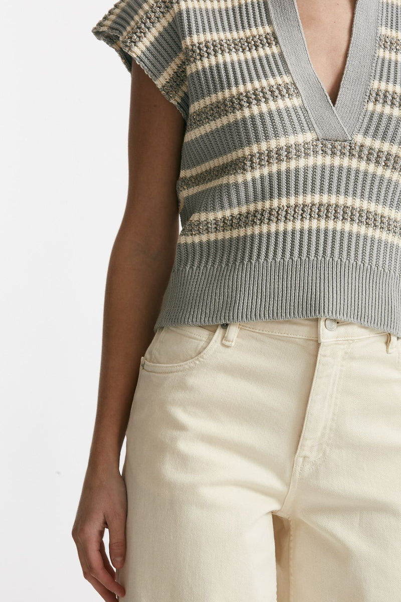 maglia lavorata panna e grigia con filo oro women Nude - 6