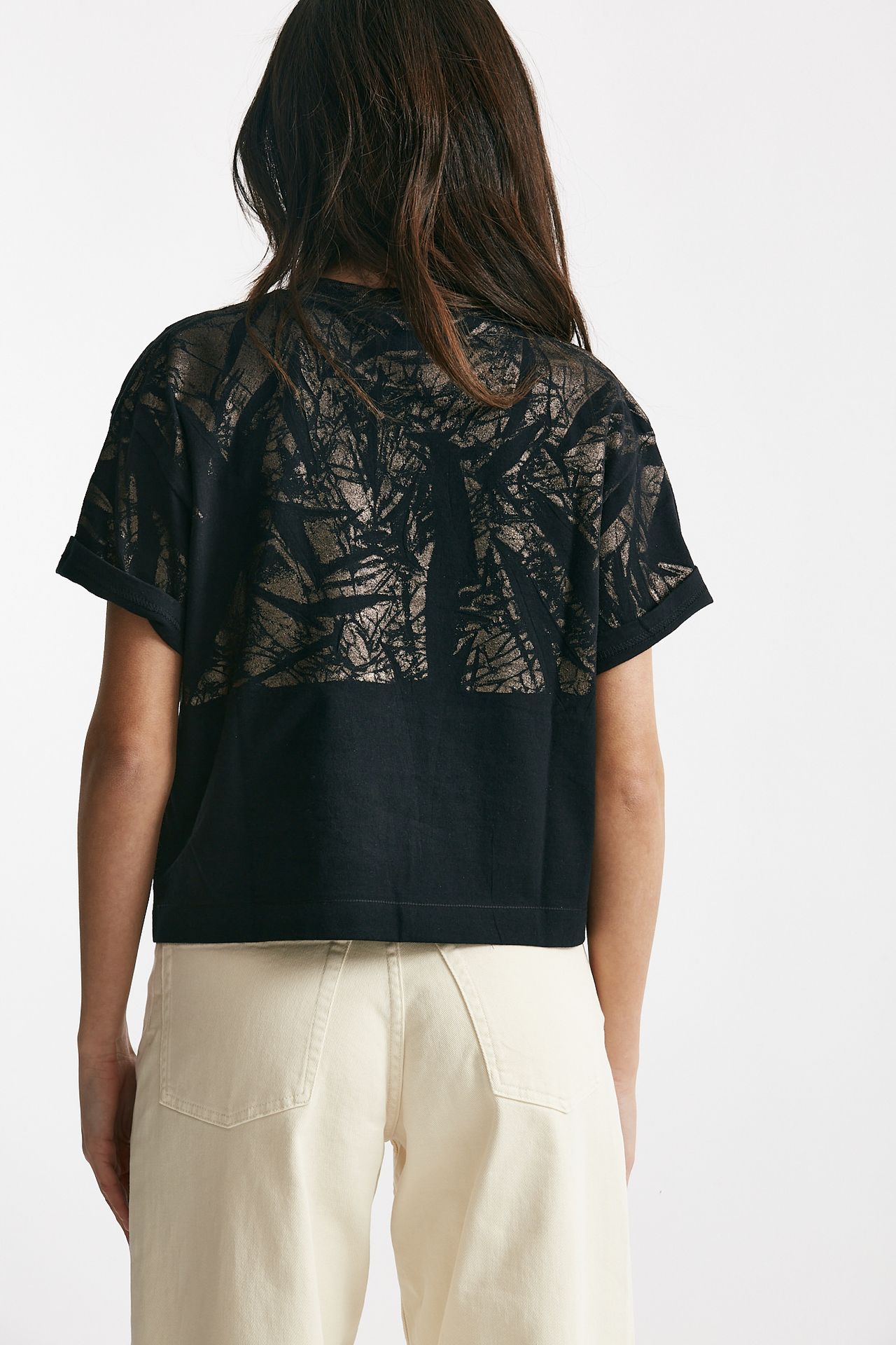t-shirt a scatolina nero con stampa women Nude - 2