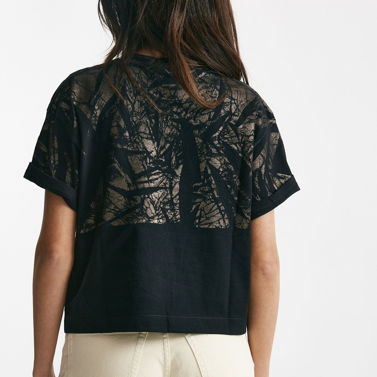 t-shirt a scatolina nero con stampa women Nude - 5