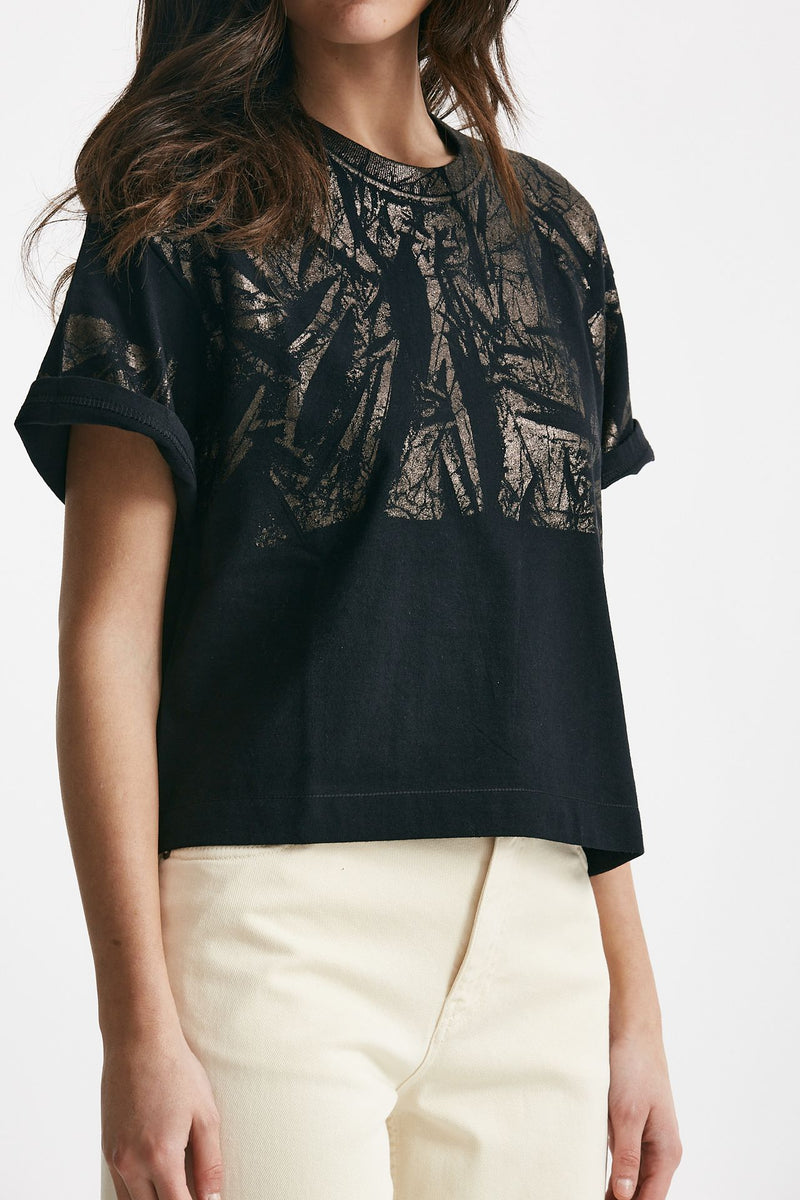 t-shirt a scatolina nero con stampa women Nude - 3