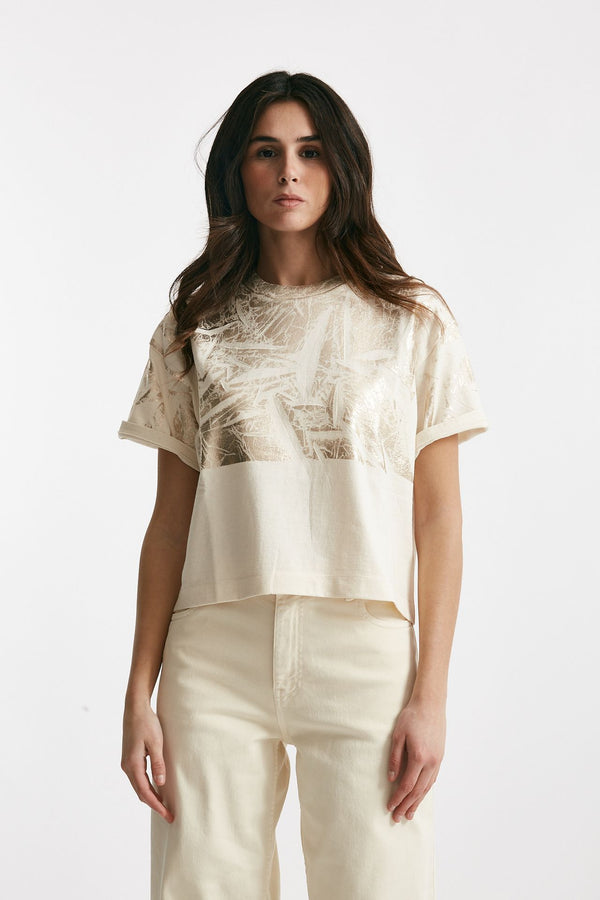 t-shirt a scatolina panna con stampa women Nude