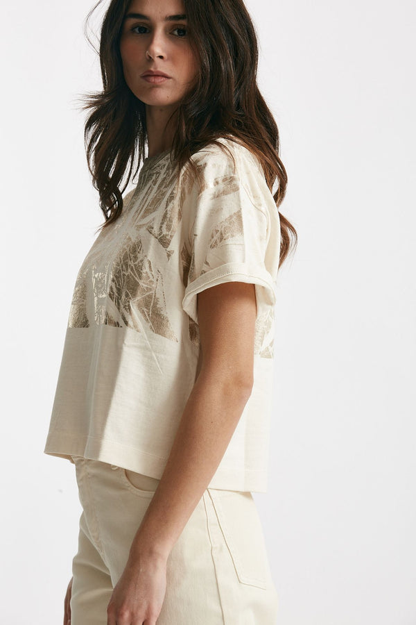 t-shirt a scatolina panna con stampa women Nude