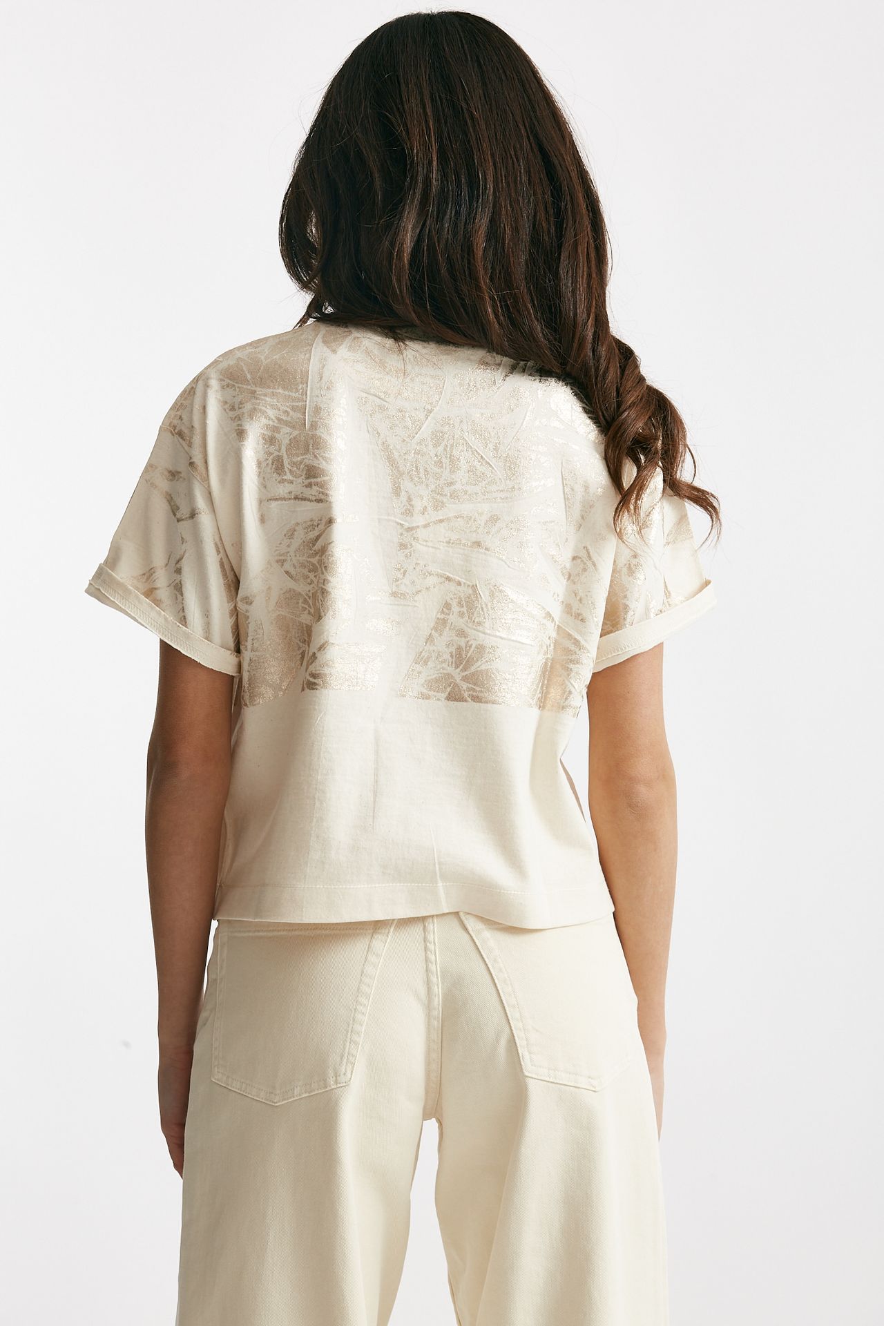 t-shirt a scatolina panna con stampa women Nude - 3