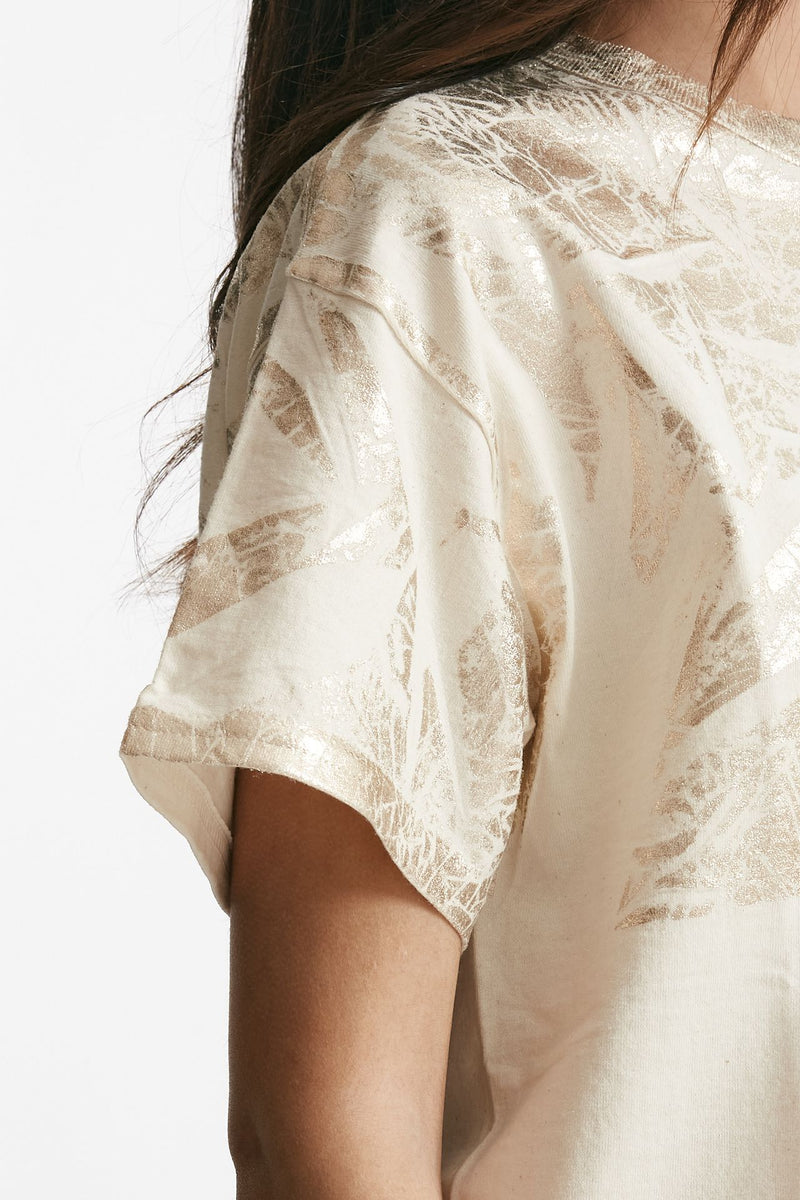 t-shirt a scatolina panna con stampa women Nude - 6