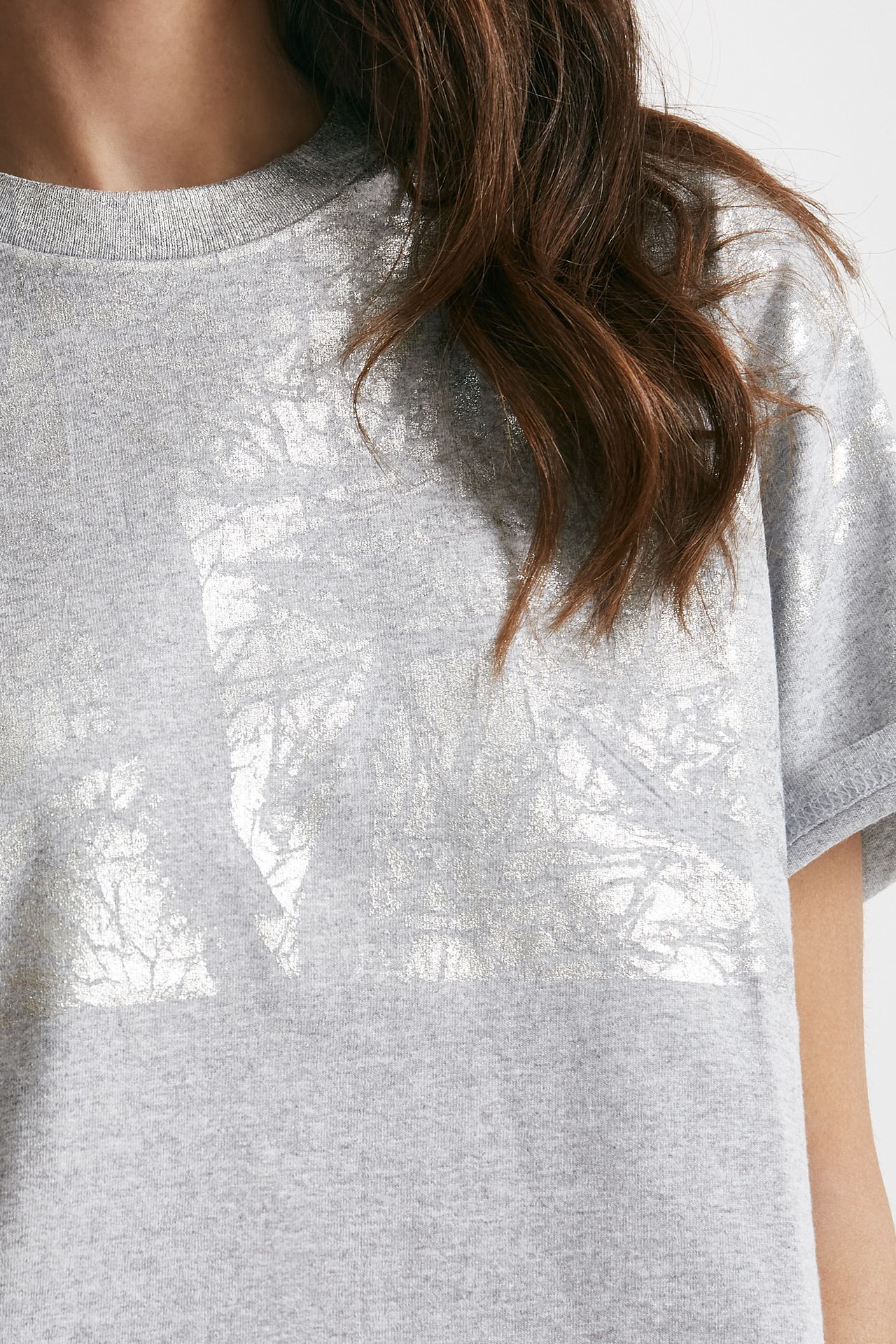 t-shirt a scatolina grigio con stampa argento women Nude - 5