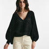 maglia traforata nero scollo a v women Nude - 6