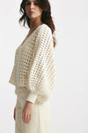 maglia traforata panna scollo a v women Nude - 2