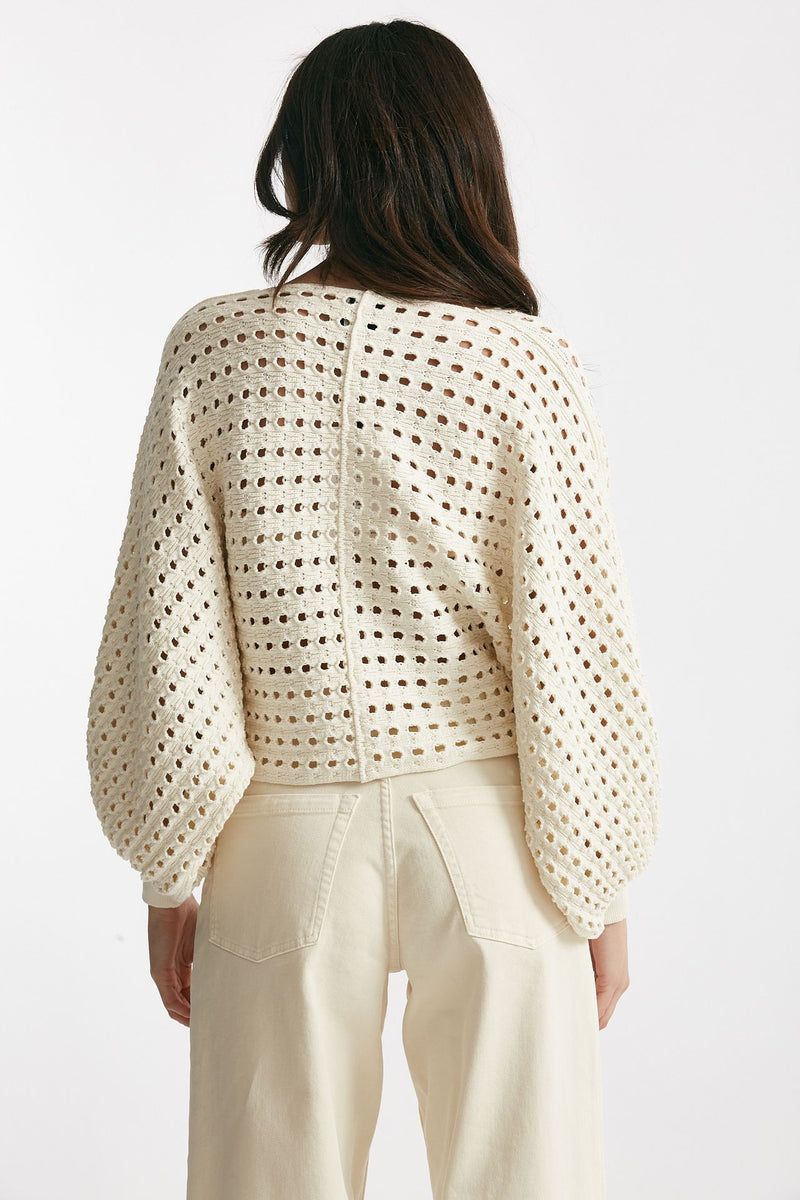 maglia traforata panna scollo a v women Nude - 3