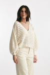 maglia traforata panna scollo a v women Nude - 4