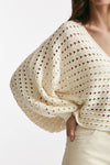 maglia traforata panna scollo a v women Nude - 5