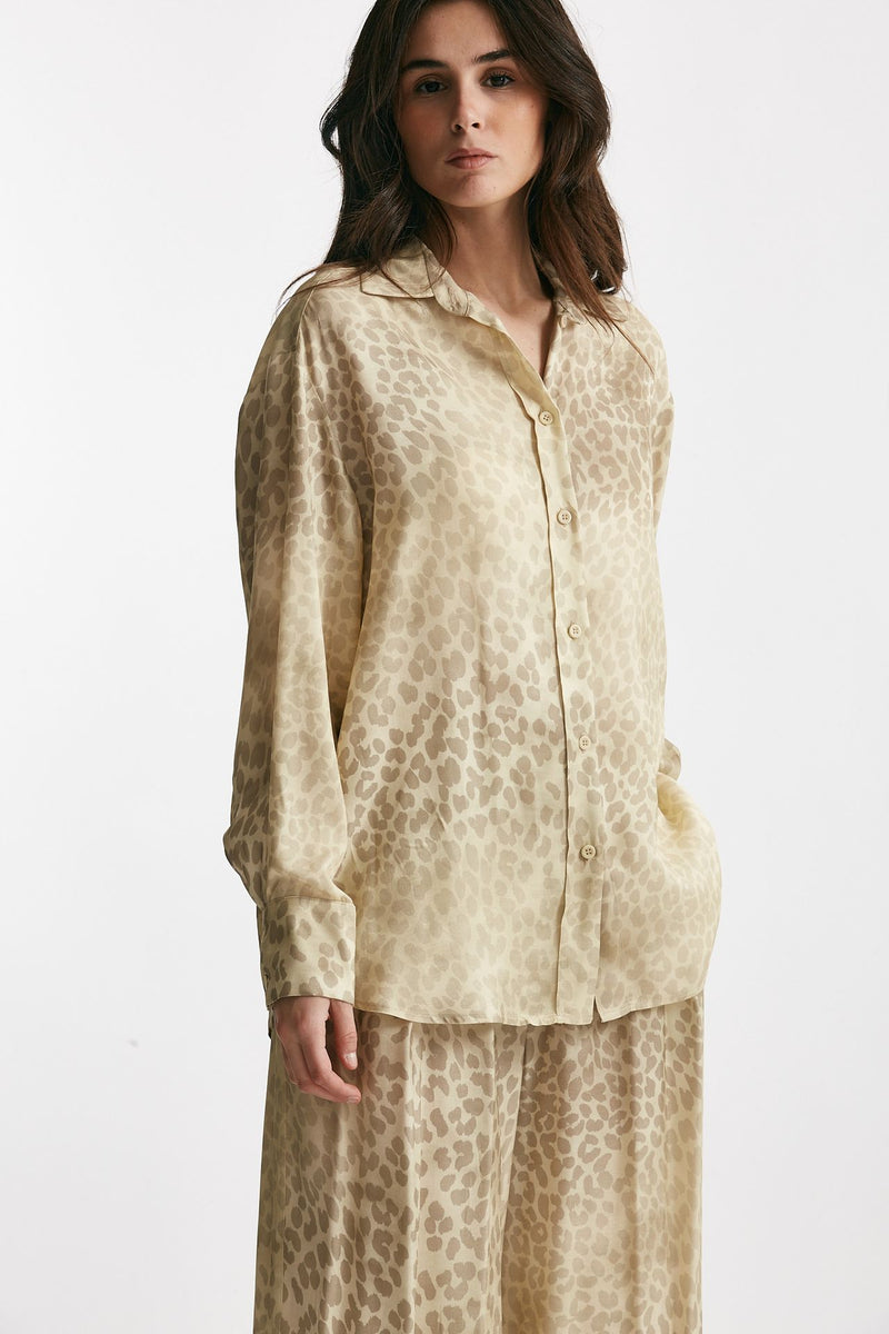 camicia in fantasia animalier fondo color avorio women Nude - 4