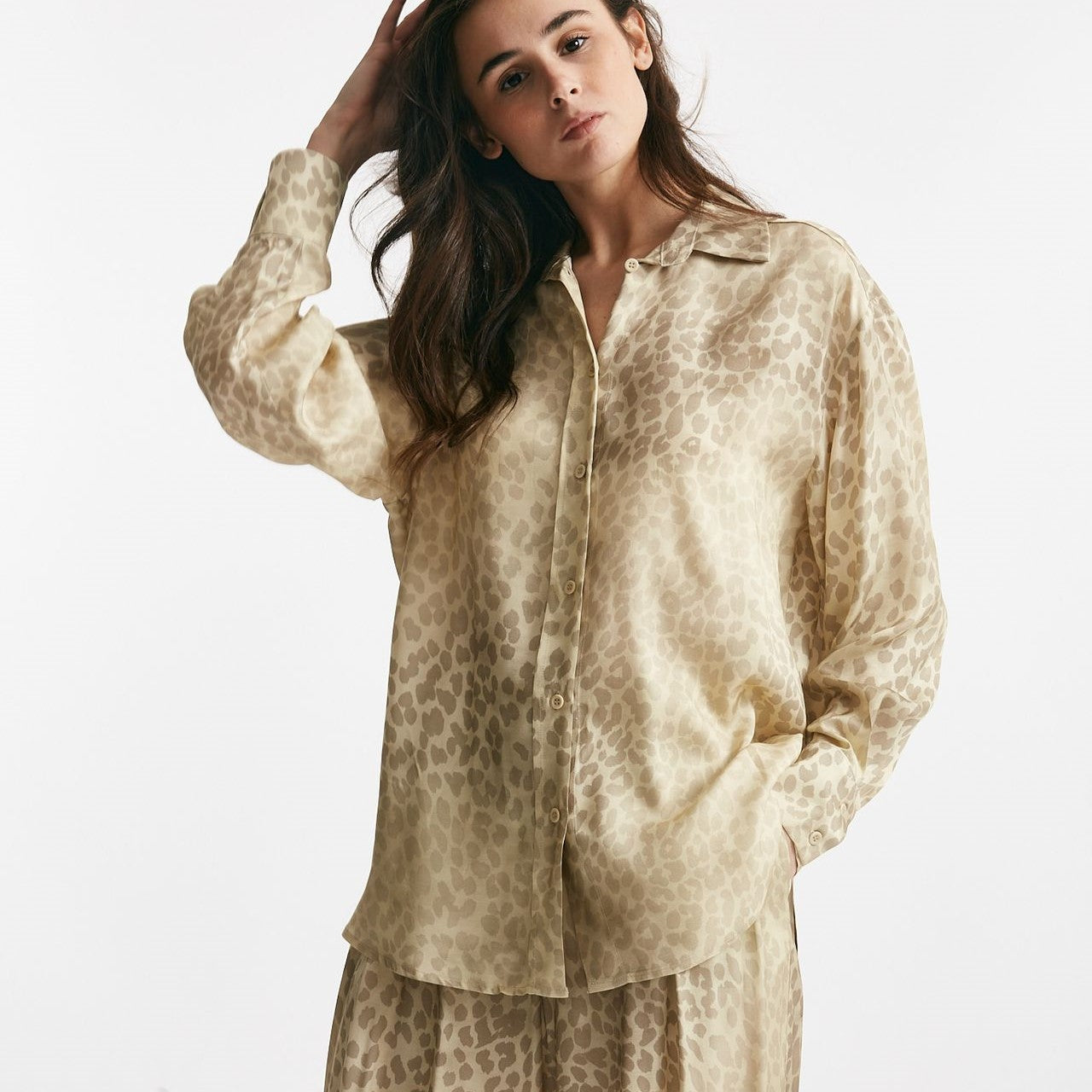 camicia in fantasia animalier fondo color avorio women Nude - 6