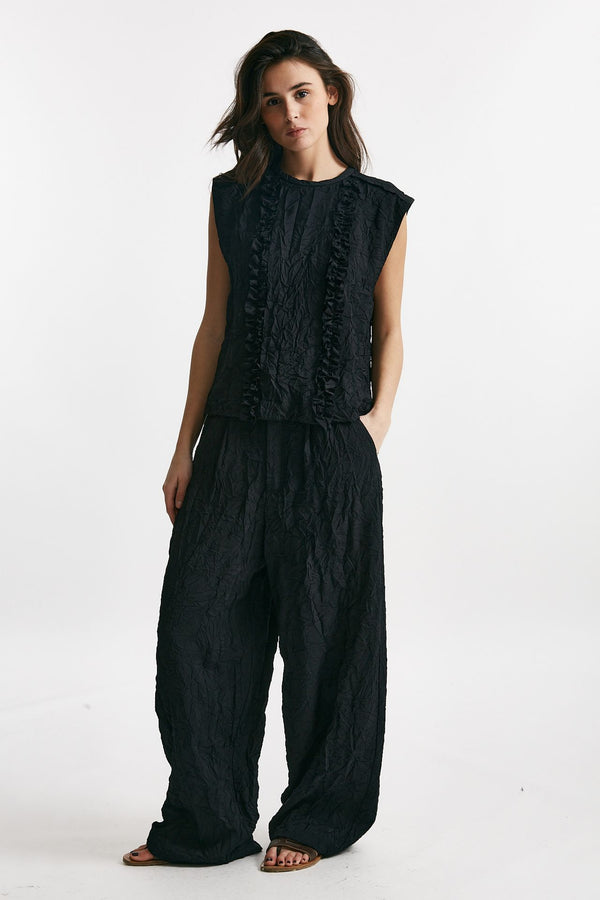 pantalone loose effetto stropicciato nero women Nude