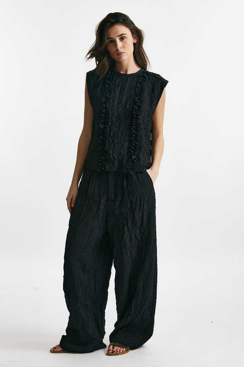 pantalone loose effetto stropicciato nero women Nude - 1