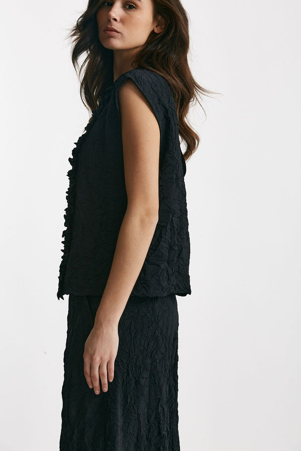 top effetto stropicciato nero women Nude