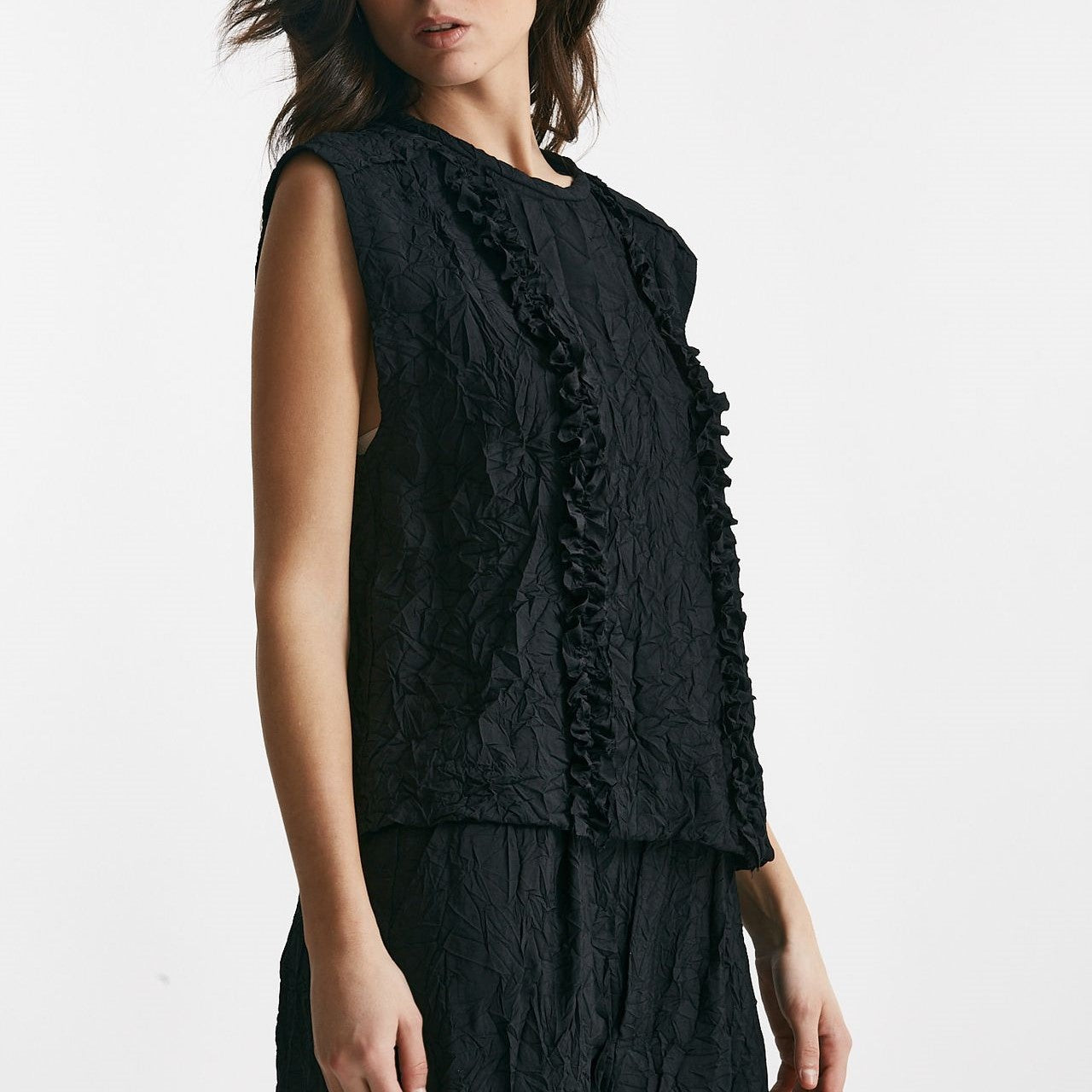 top effetto stropicciato nero women Nude - 6