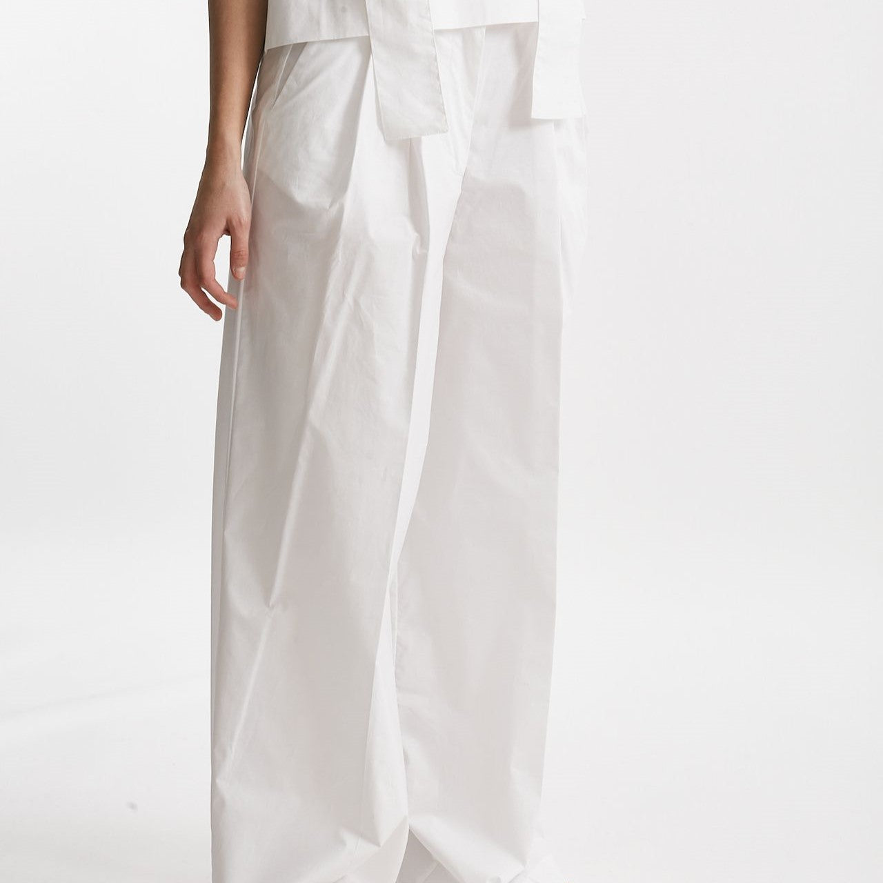 pantalone in cotone bianco vita alta women Nude - 7