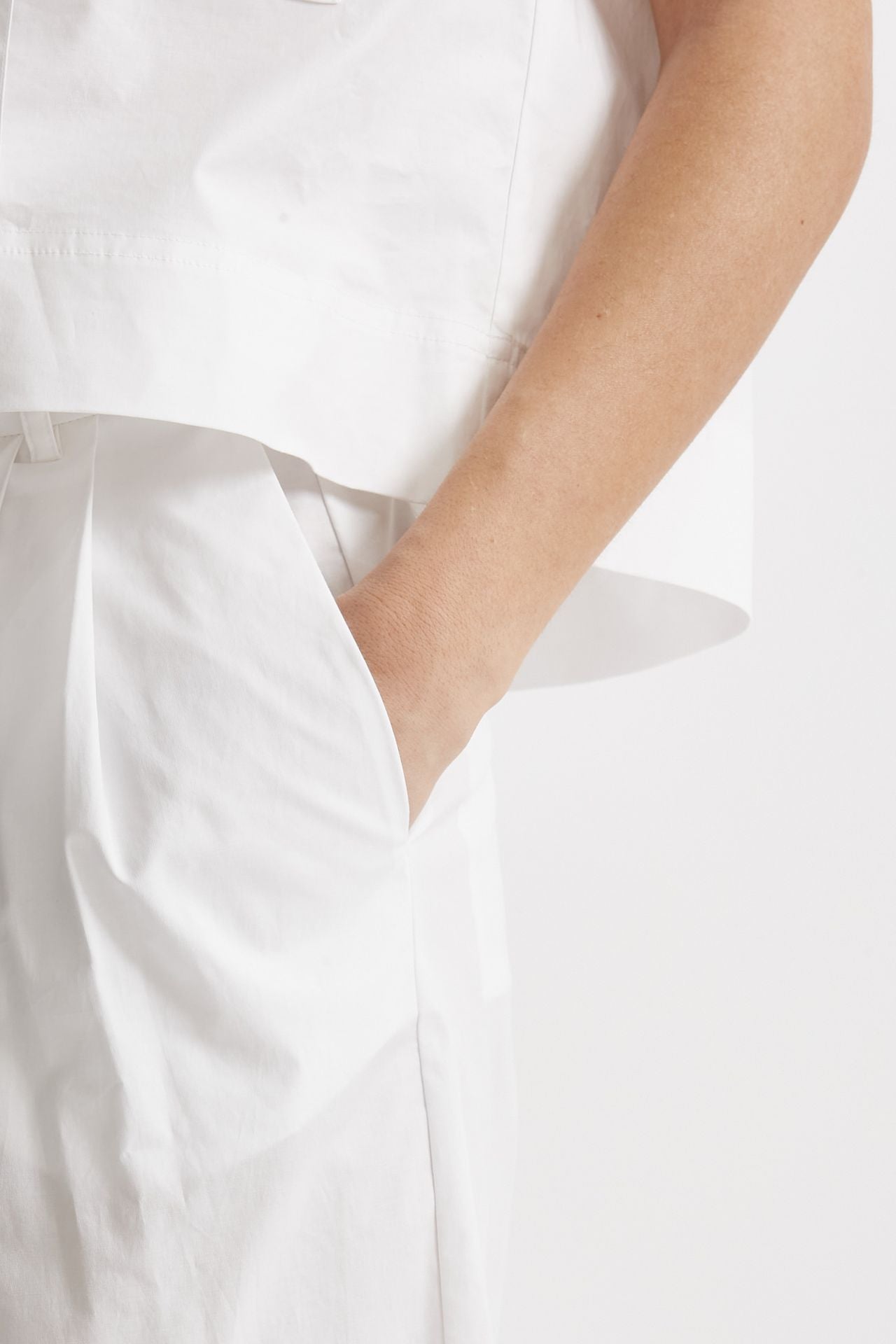 pantalone in cotone bianco vita alta women Nude - 4