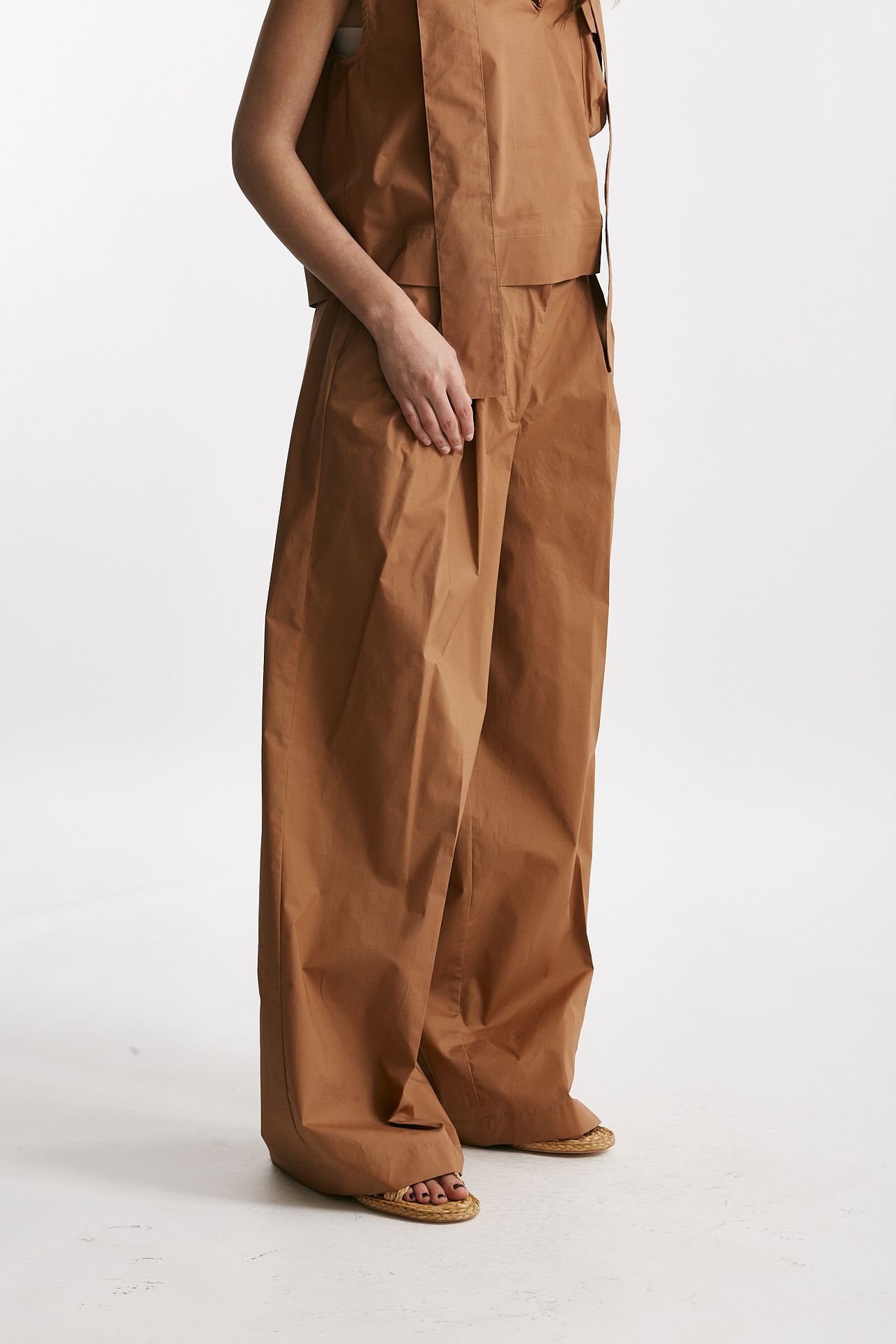 pantalone in cotone bruciato vita alta women Nude - 3