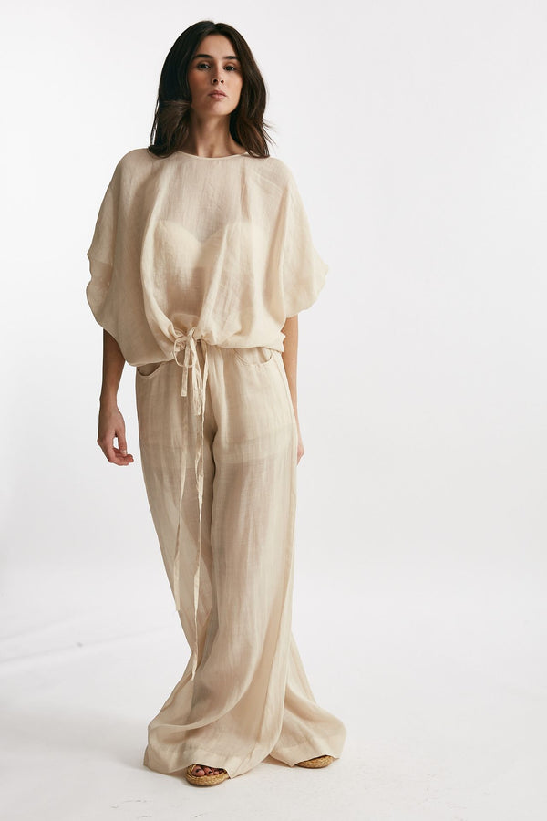 pantalone in lino beige chiaro women Nude