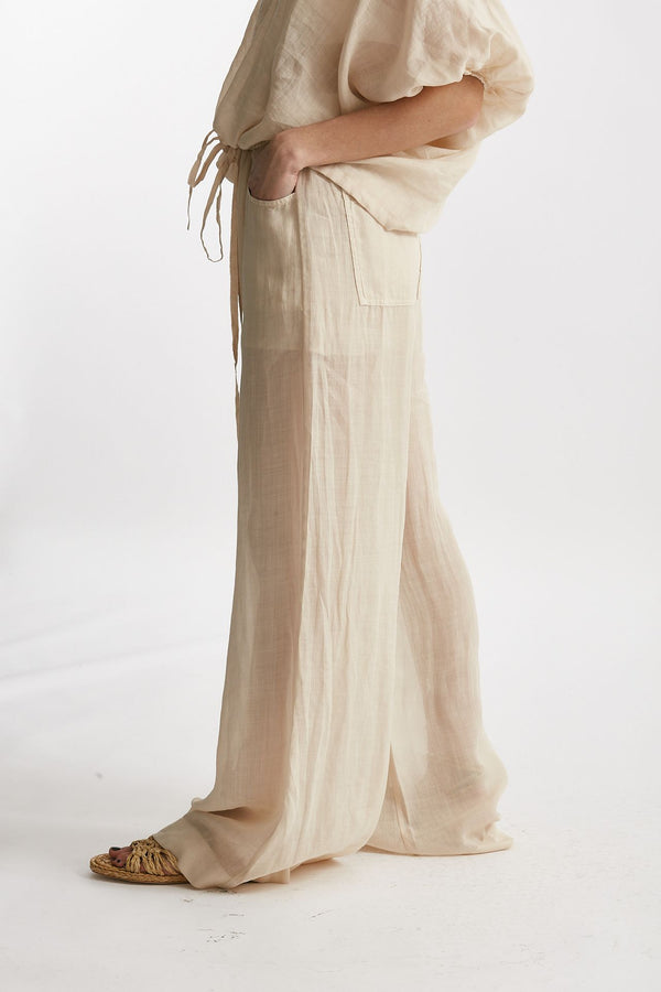 pantalone in lino beige chiaro women Nude