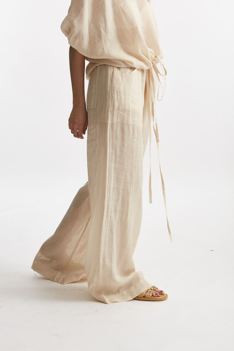 pantalone in lino beige chiaro women Nude - 4