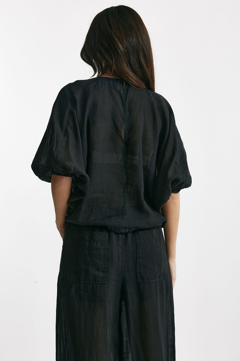camicia in lino nero women Nude - 3