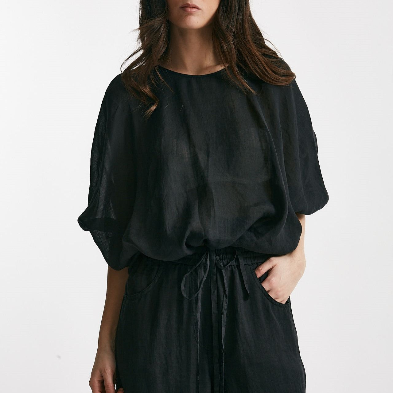 camicia in lino nero women Nude - 7