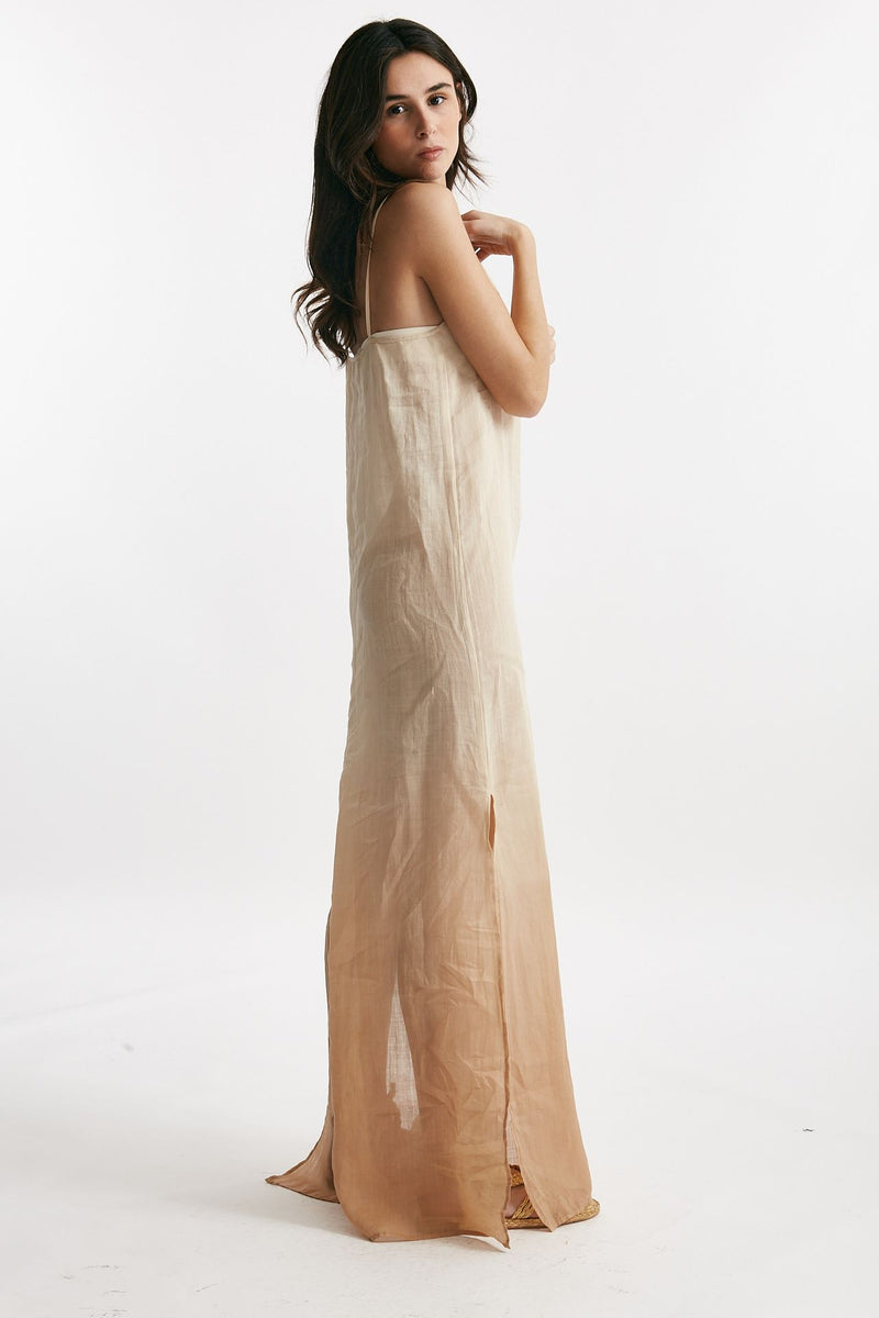 abito lungo in lino beige degrade women Nude - 1