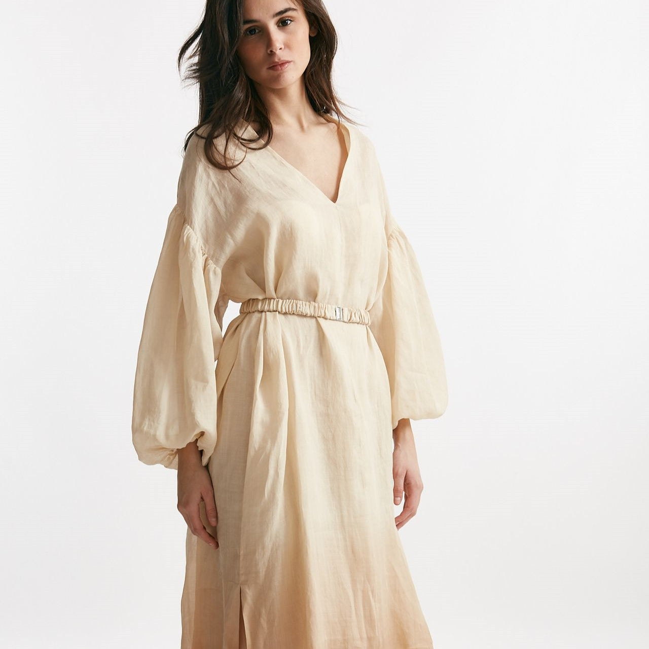 abito lungo in lino beige degrade women Nude - 9