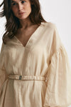 abito lungo in lino beige degrade women Nude - 6