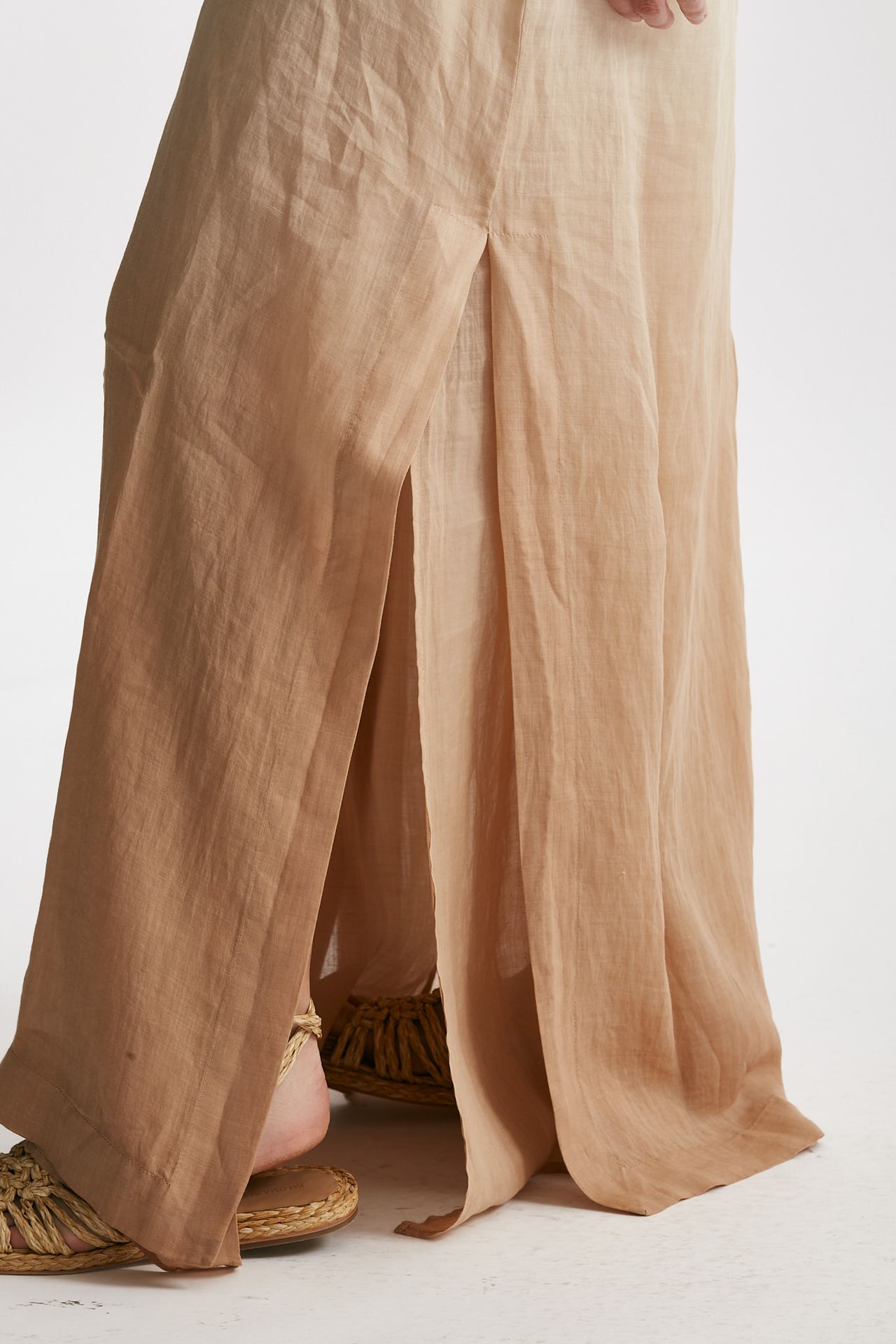 abito lungo in lino beige degrade women Nude - 8