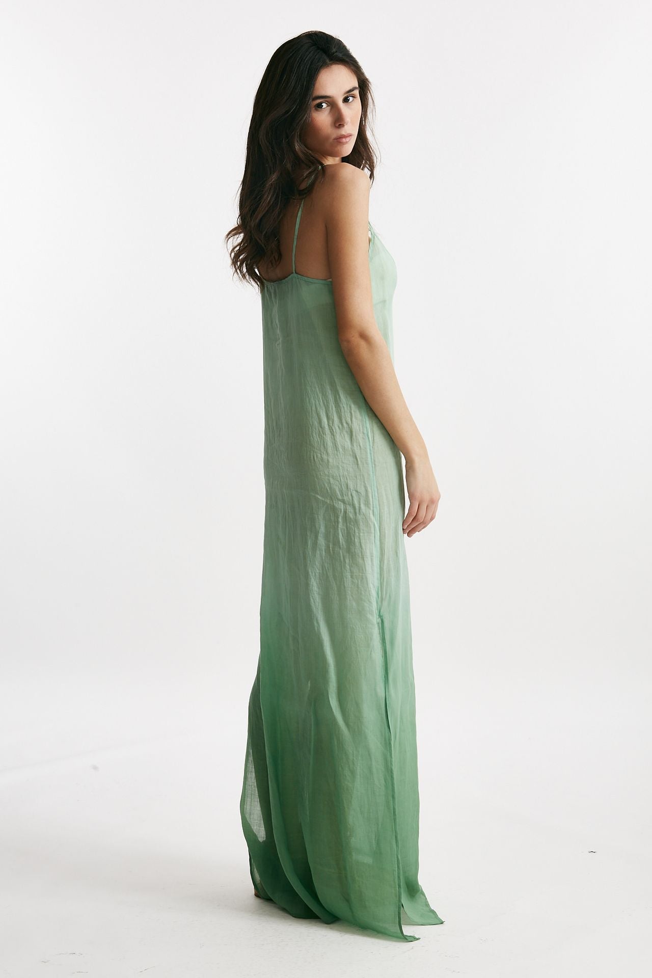 abito lungo in lino verde acqua degrade women Nude - 2
