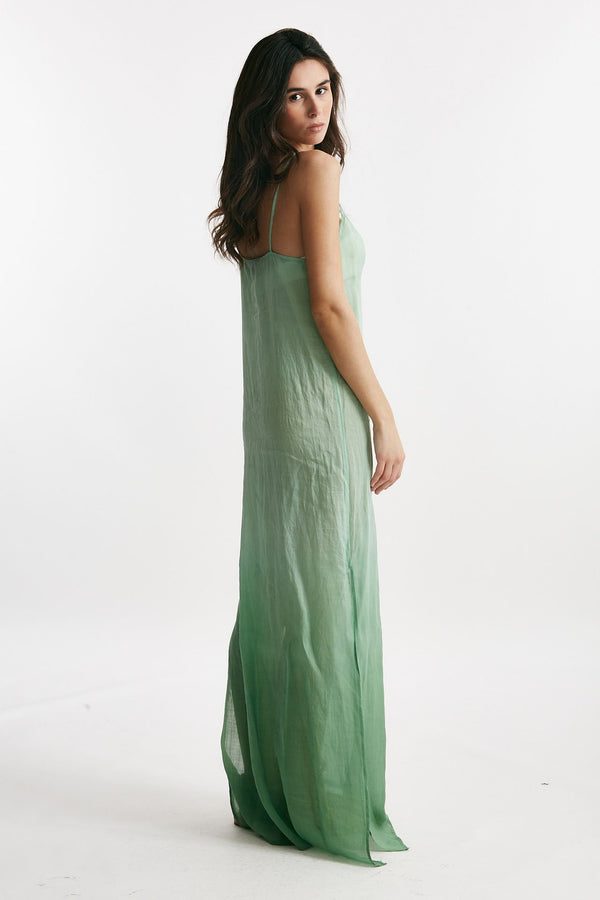 abito lungo in lino verde acqua degrade women Nude