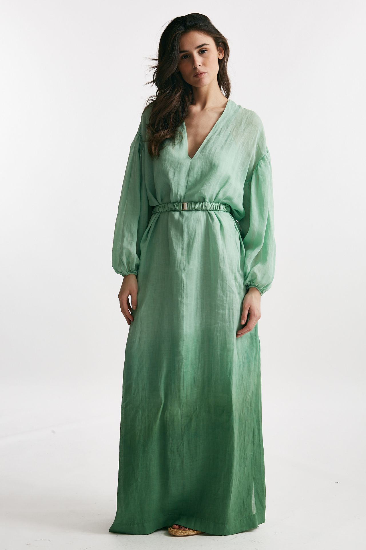 abito lungo in lino verde acqua degrade women Nude - 4