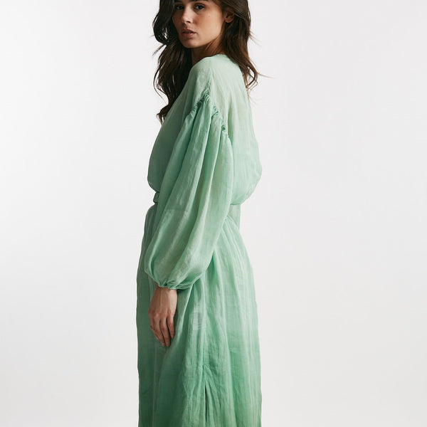 abito lungo in lino verde acqua degrade women Nude