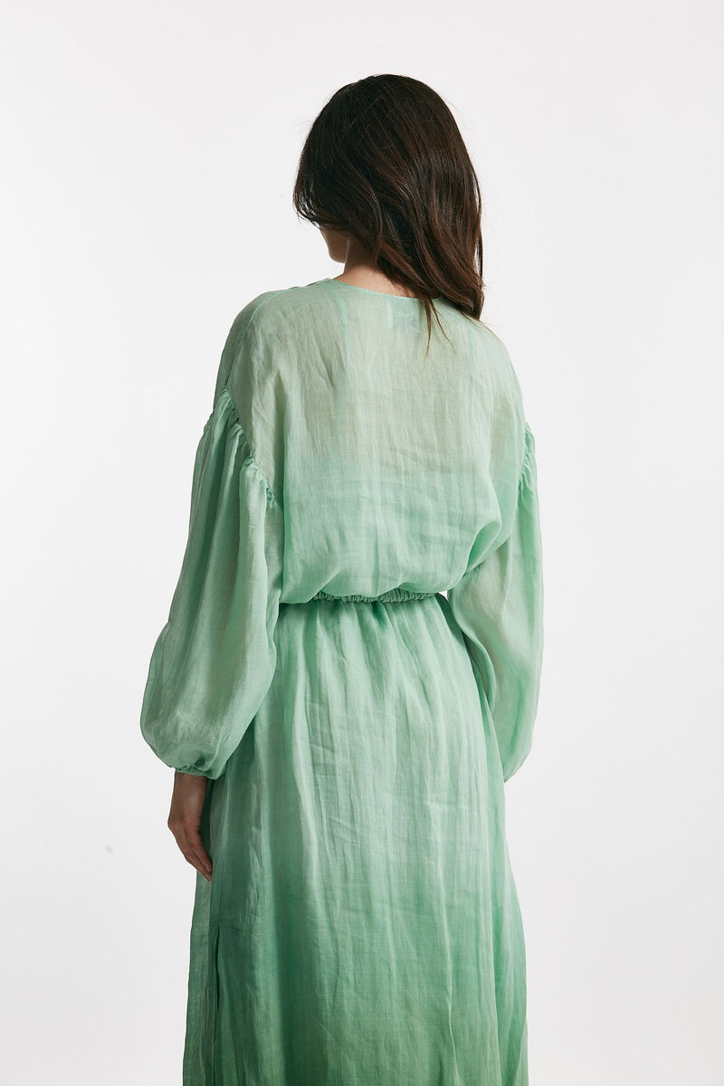 abito lungo in lino verde acqua degrade women Nude - 6