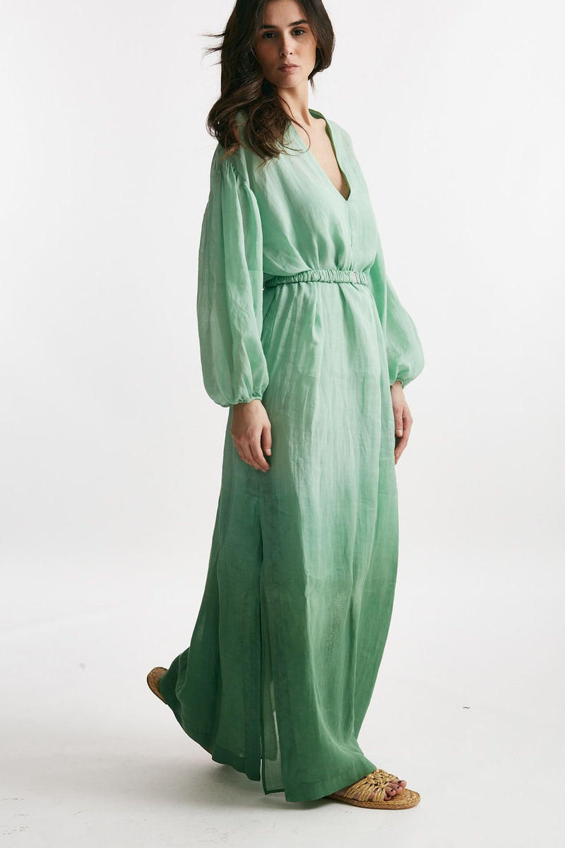 abito lungo in lino verde acqua degrade women Nude - 7